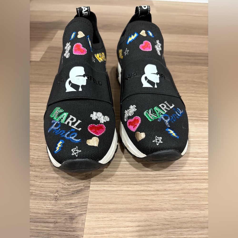 Karl Lagerfeld Black Sneakers with Vibrant Embroidery